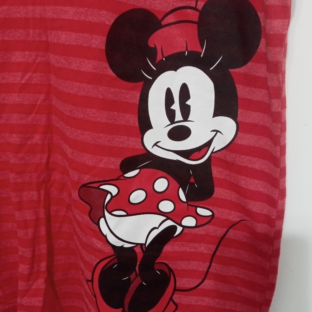 Disney Store "Shy" Minnie Mouse Red Striped Short Sleeve V Neck T Shirt